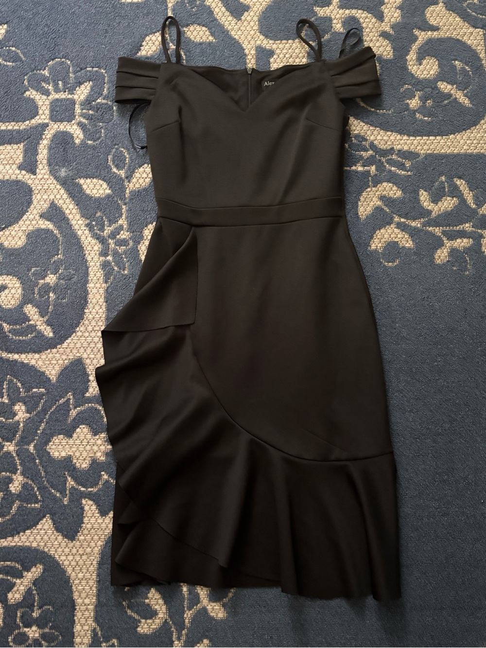 Alexa B Nites Black Off-Shoulder Ruffle Midi Dress